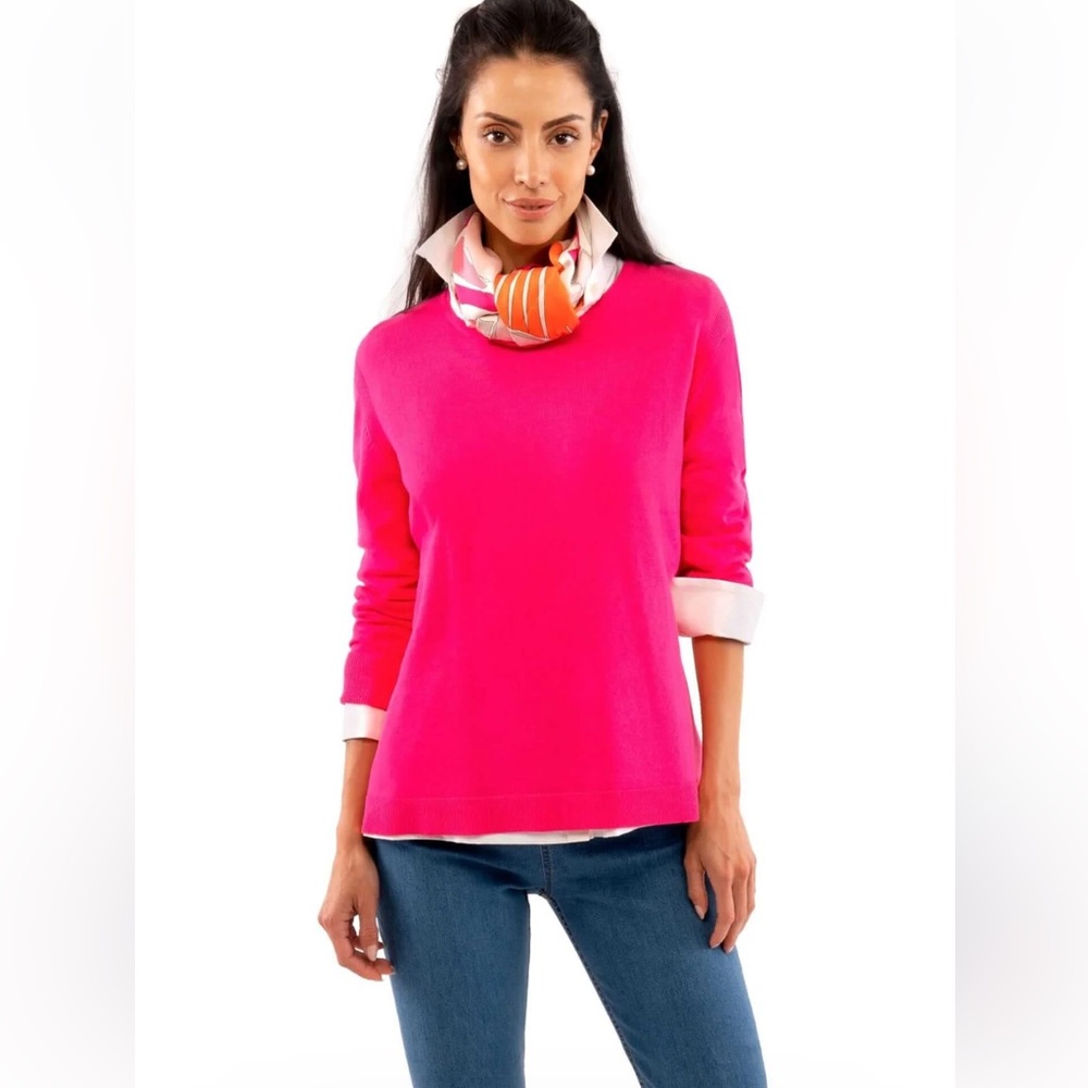 Gretchen Scott‎ Sneek a Peek Knit Sweater Hot Pink Long Sleeve Size Small